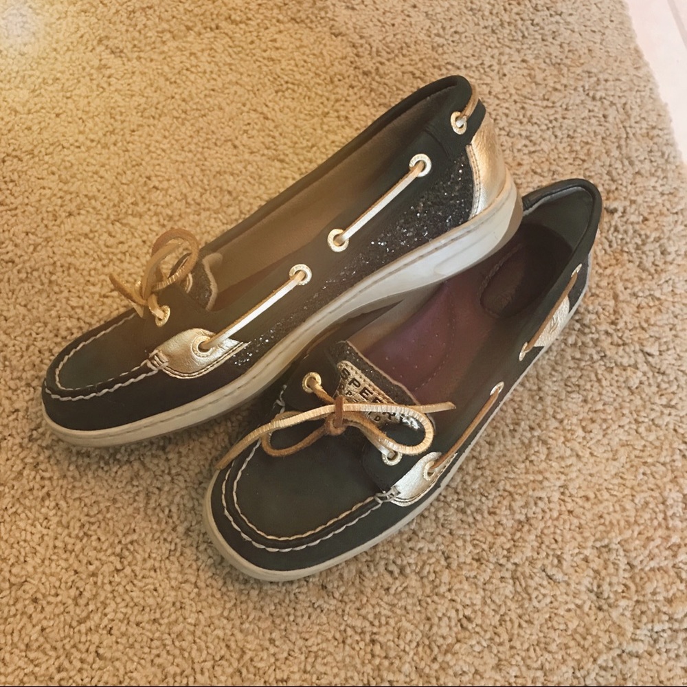 Sperry Top-Sider Black & Gold Boat Shoes Women 7M